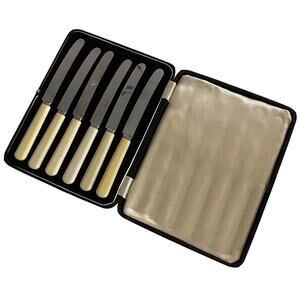 Vintage Sheffield Stainless Steel Tea or Butter Knives - Set of 6 in Neat Case